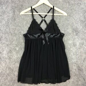 Escante Baby Doll Teddy S Womens Chiffon Satin Black Lace Bow Front Lingerie